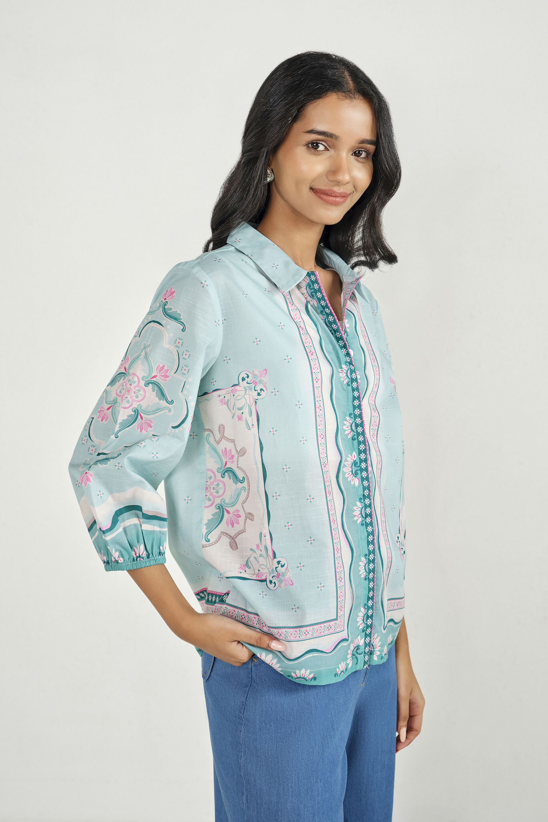 Minty Blue Placement Shirt, Teal, image 3